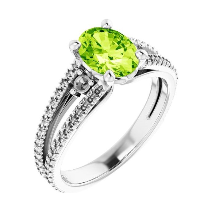 Oval Peridot Pavé Engagement Ring in 14K White Gold with 1.5 ct oval diamond