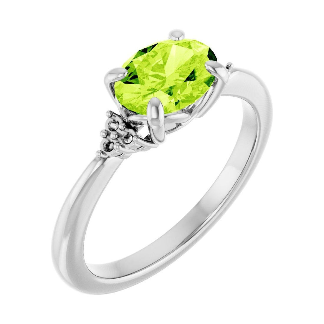 Oval Peridot Pavé Engagement Ring in 14K White Gold with 1.5 ct oval diamond