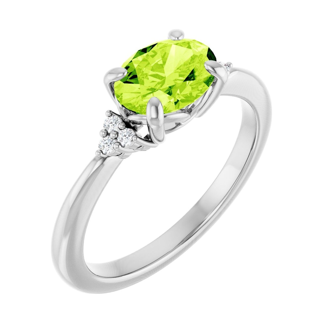 Oval Peridot Pavé Engagement Ring in 14K White Gold with 1.5 ct oval diamond