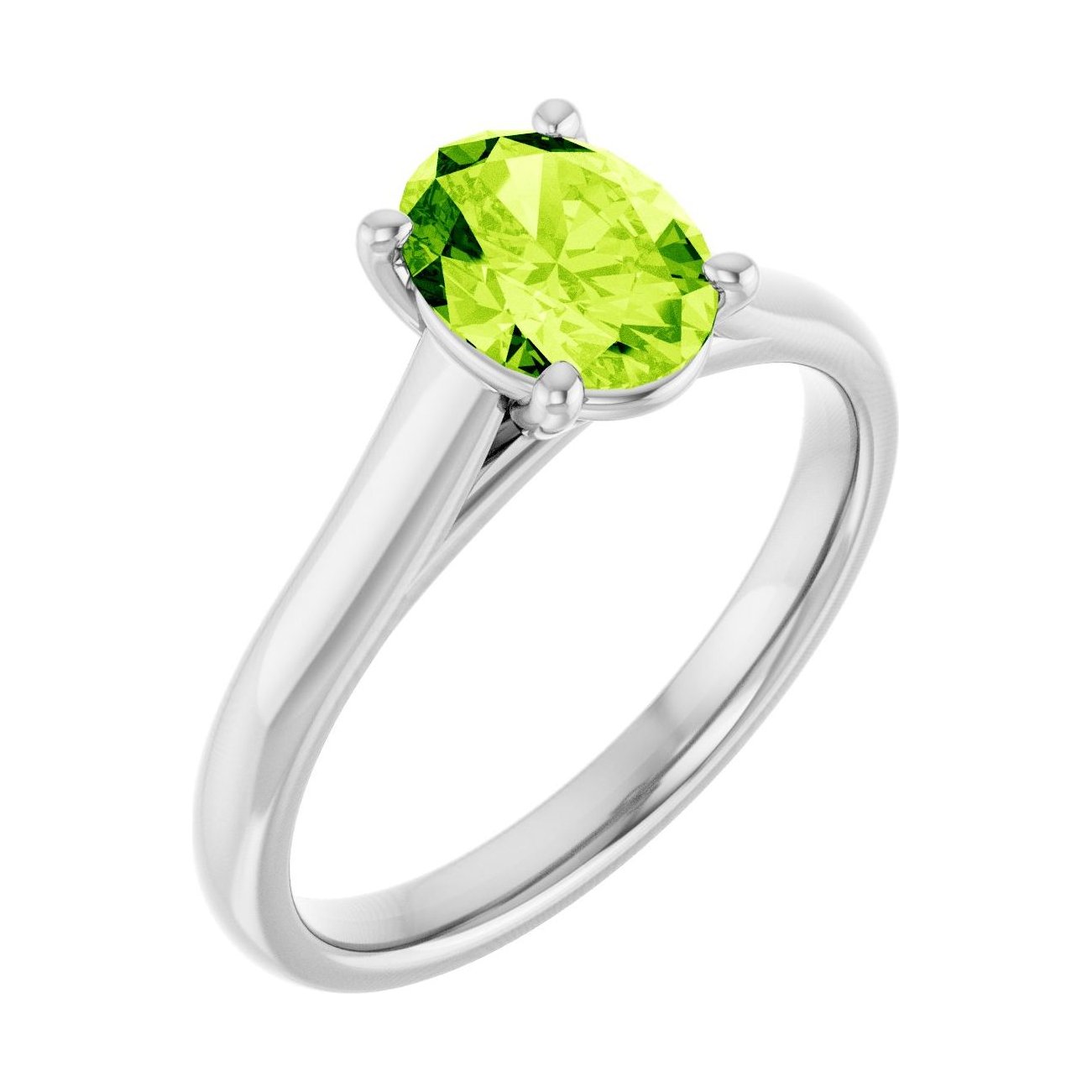 Oval Peridot Solitaire Engagement Ring in 14K White Gold with 1.5 ct oval diamond