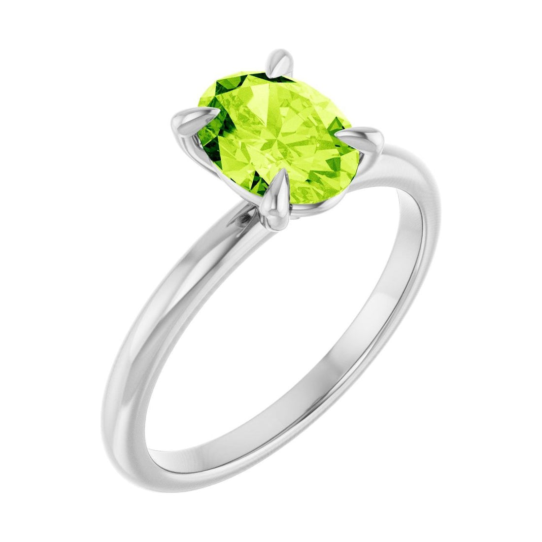 Oval Peridot Solitaire Engagement Ring in 14K White Gold with 1.5 ct oval diamond