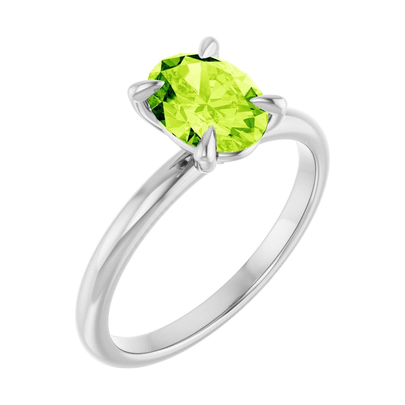 Oval Peridot Solitaire Engagement Ring in 14K White Gold with 1.5 ct oval diamond
