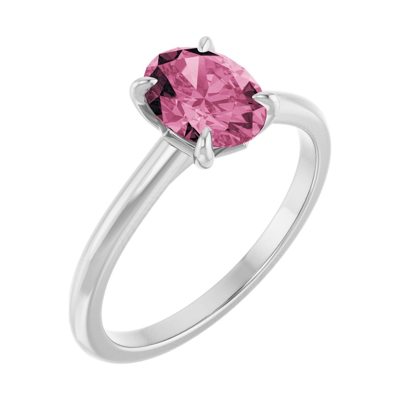 Oval Pink Tourmaline Claw-Prong Solitaire Engagement Ring in 14K White Gold with 1.5 ct oval diamond