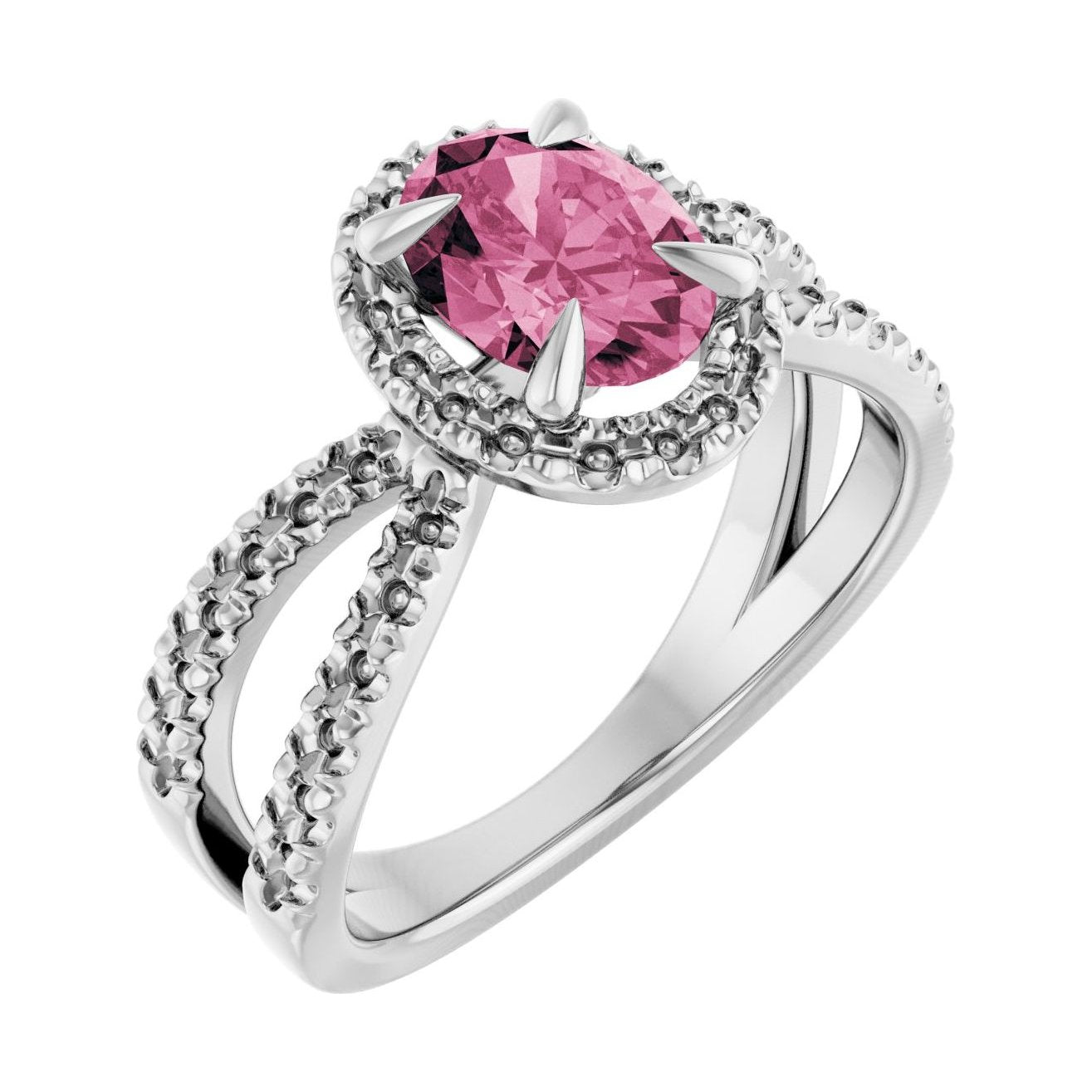 Oval Pink Tourmaline Halo Engagement Ring in 14K White Gold with 1.5 ct oval diamond