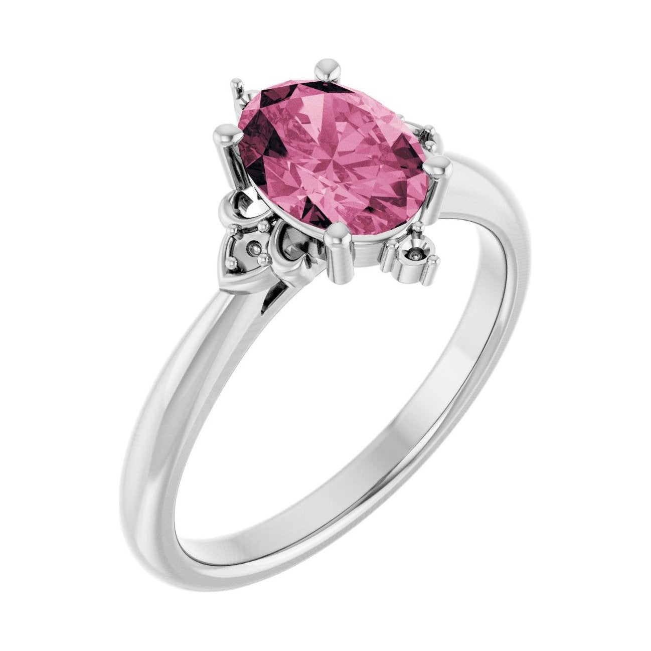 Oval Pink Tourmaline Pavé Engagement Ring in 14K White Gold with 1.5 ct oval diamond