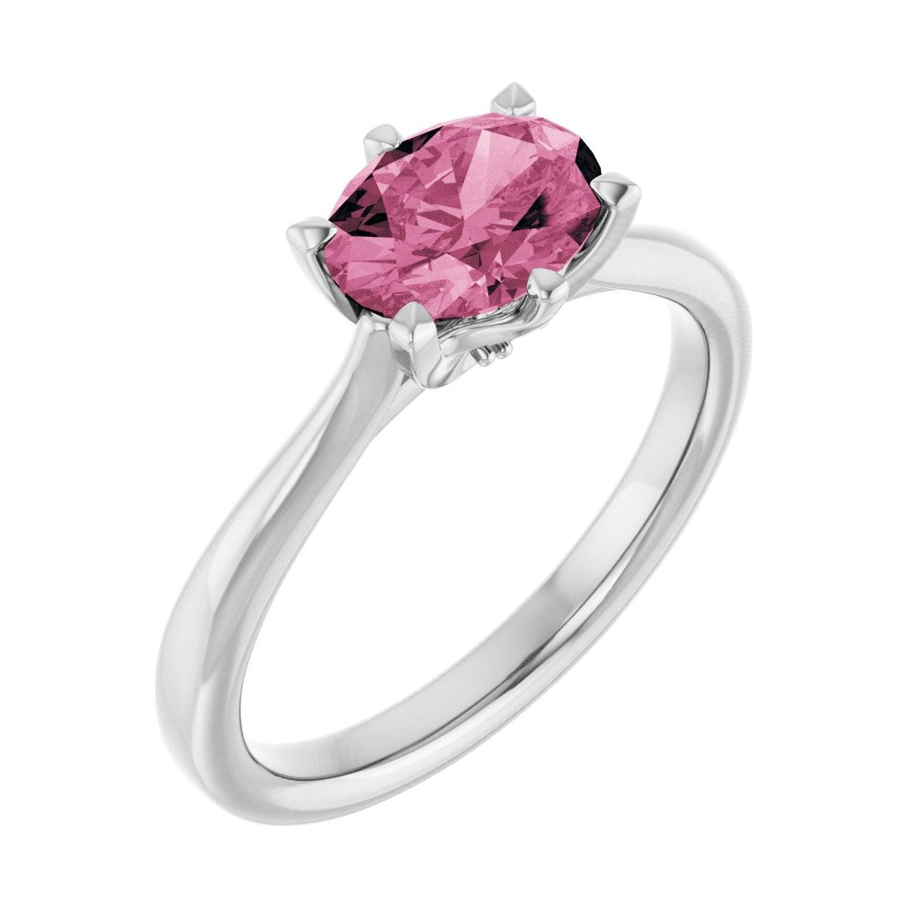 Oval Pink Tourmaline Pavé Engagement Ring in 14K White Gold with 1.5 ct oval diamond