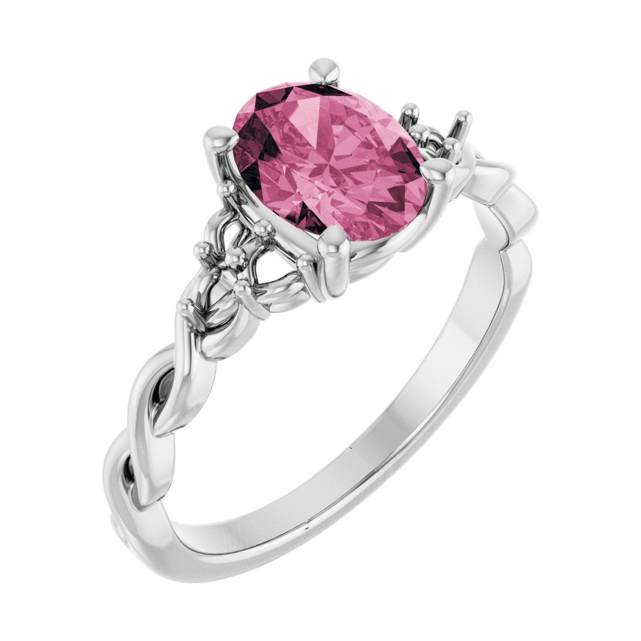 Oval Pink Tourmaline Pavé Engagement Ring in 14K White Gold with 1.5 ct oval diamond