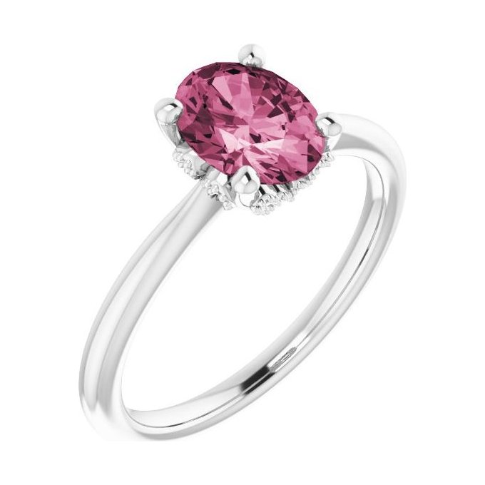 Oval Pink Tourmaline Pavé Engagement Ring in 14K White Gold with 1.5 ct oval diamond