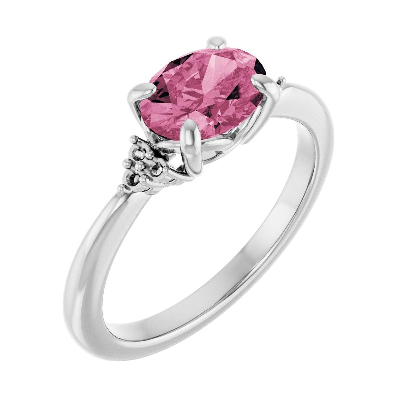 Oval Pink Tourmaline Pavé Engagement Ring in 14K White Gold with 1.5 ct oval diamond
