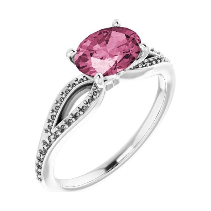 Oval Pink Tourmaline Pavé Engagement Ring in 14K White Gold with 1.5 ct oval diamond