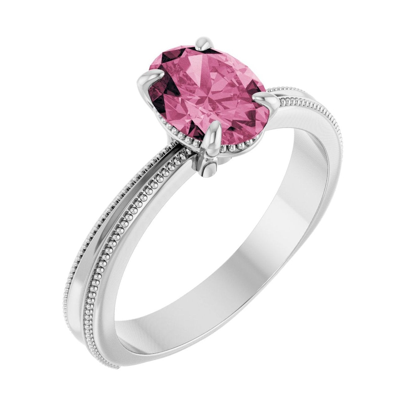 Oval Pink Tourmaline Solitaire Engagement Ring in 14K White Gold with 1.5 ct oval diamond