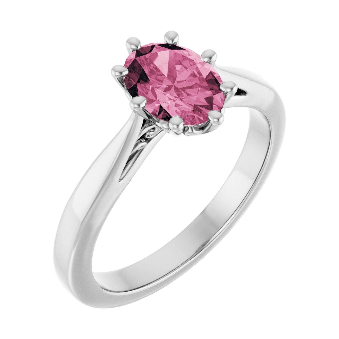Oval Pink Tourmaline Solitaire Engagement Ring in 14K White Gold with 1.5 ct oval diamond