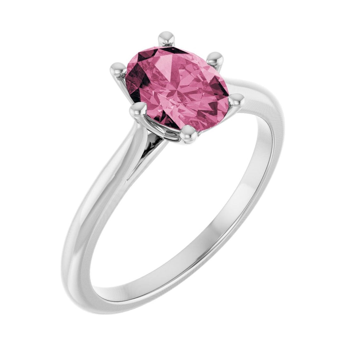 Oval Pink Tourmaline Solitaire Engagement Ring in 14K White Gold with 1.5 ct oval diamond