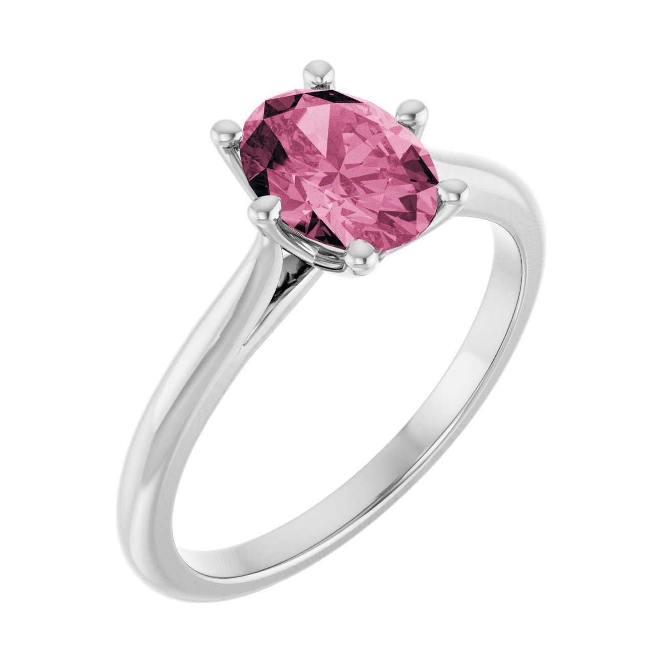 Oval Pink Tourmaline Solitaire Engagement Ring in 14K White Gold with 1.5 ct oval diamond