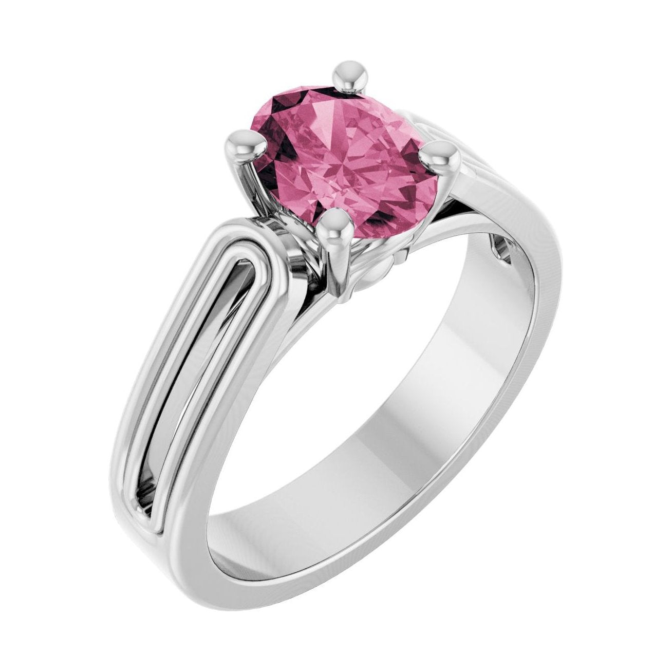 Oval Pink Tourmaline Solitaire Engagement Ring in 14K White Gold with 1.5 ct oval diamond