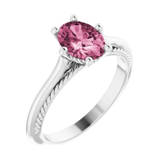 Oval Pink Tourmaline Solitaire Engagement Ring in 14K White Gold with 1.5 ct oval diamond
