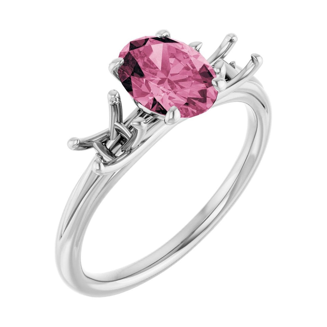 Oval Pink Tourmaline Three-Stone Engagement Ring in 14K White Gold with 1.5 ct oval diamond