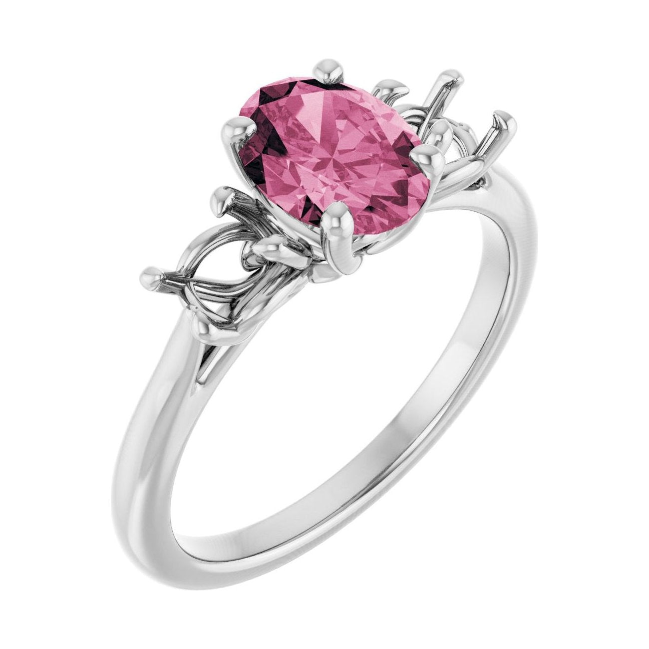 Oval Pink Tourmaline Three-Stone Engagement Ring in 14K White Gold with 1.5 ct oval diamond