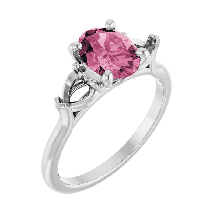 Oval Pink Tourmaline Three-Stone Engagement Ring in 14K White Gold with 1.5 ct oval diamond