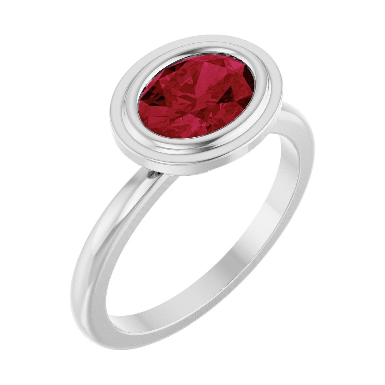 Oval Ruby Bezel-Set Engagement Ring in 14K White Gold with 1.5 ct oval diamond