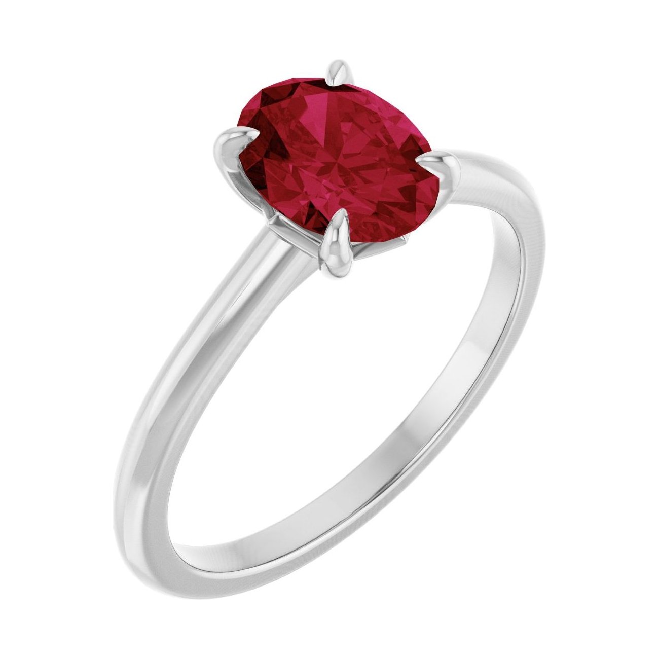 Oval Ruby Claw-Prong Solitaire Engagement Ring in 14K White Gold with 1.5 ct oval diamond