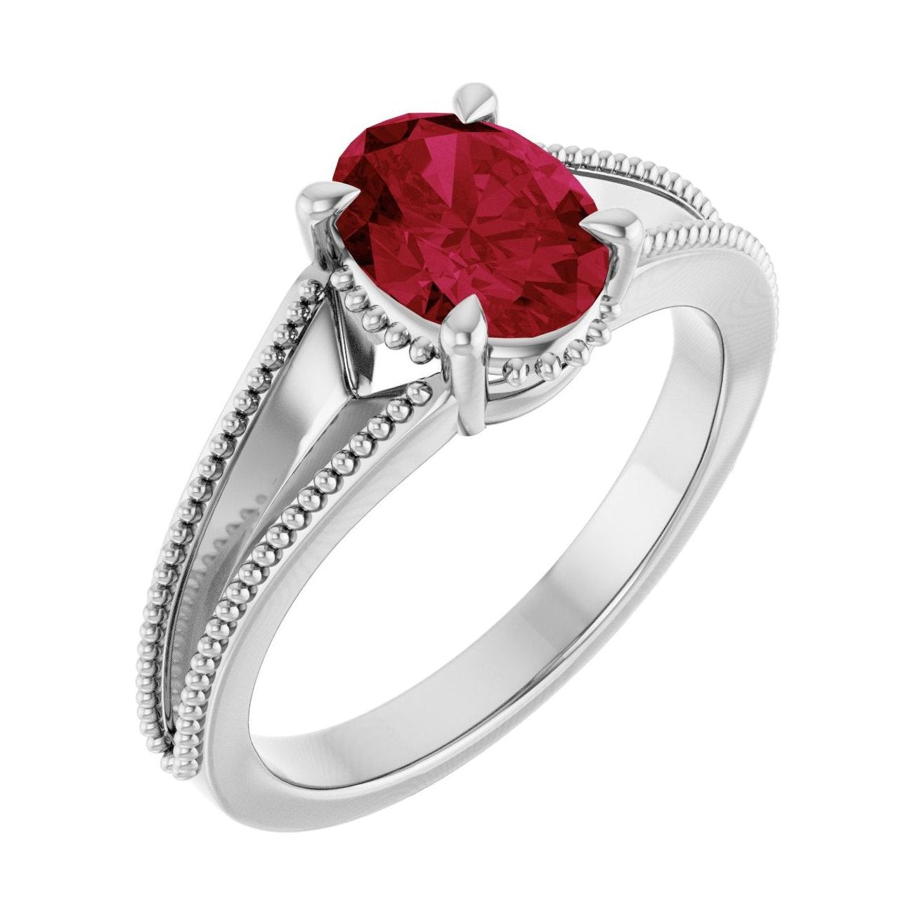 Oval Ruby Claw-Prong Solitaire Engagement Ring in 14K White Gold with 1.5 ct oval diamond