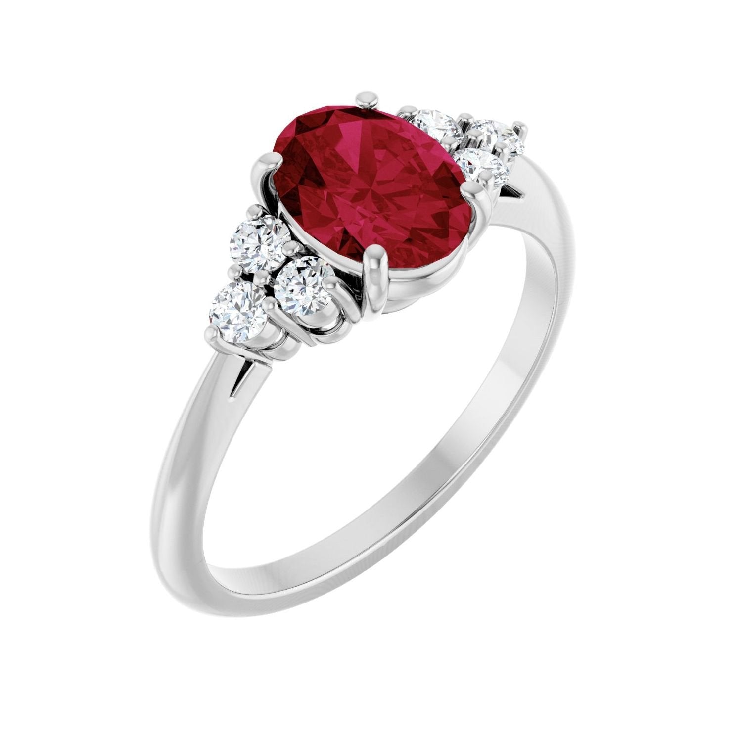 oval ruby & diamond ring in 14k White Gold