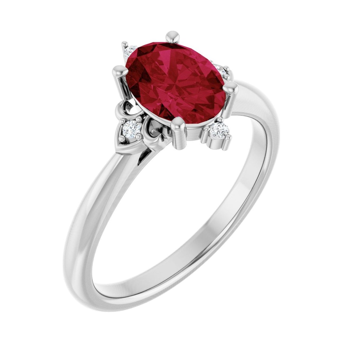 Oval Ruby Pavé Engagement Ring in 14K White Gold with 1.5 ct oval diamond