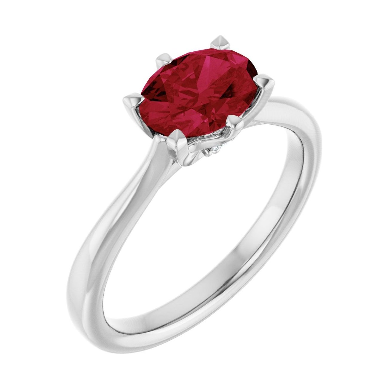 Oval Ruby Pavé Engagement Ring in 14K White Gold with 1.5 ct oval diamond