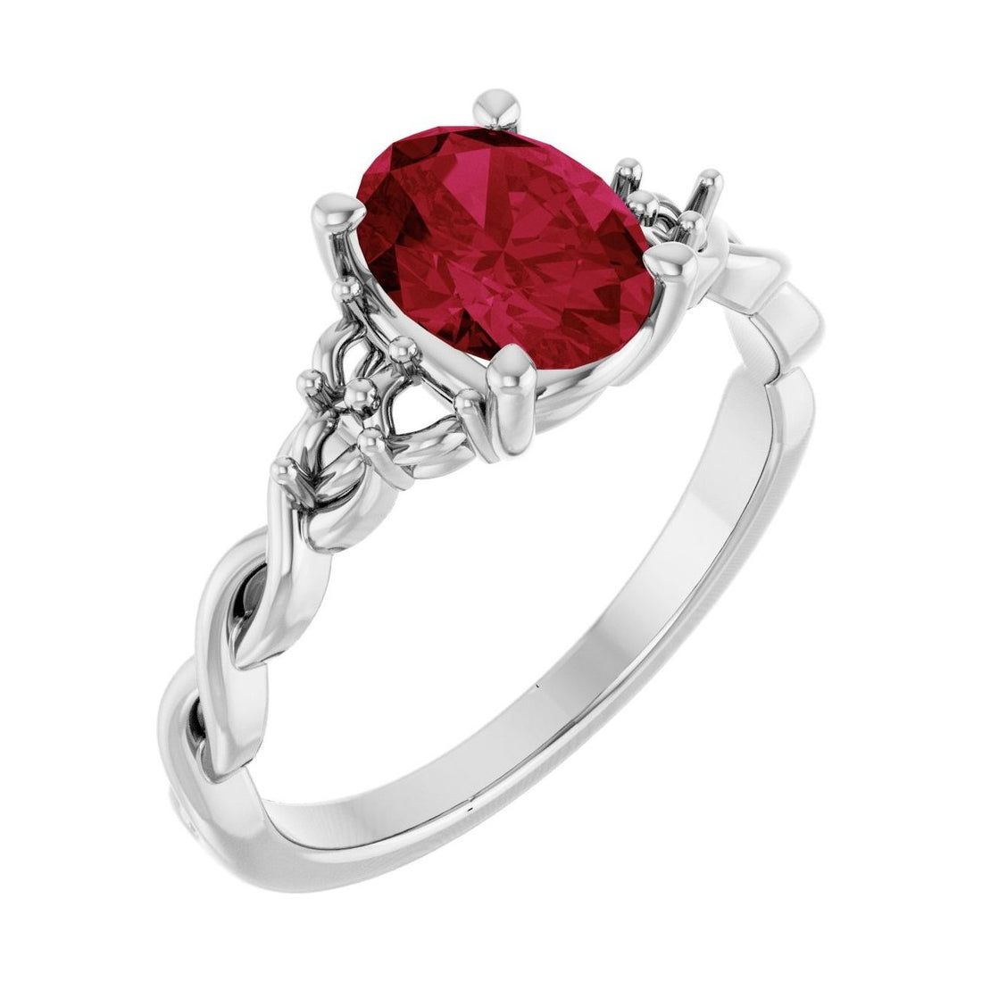 Oval Ruby Pavé Engagement Ring in 14K White Gold with 1.5 ct oval diamond