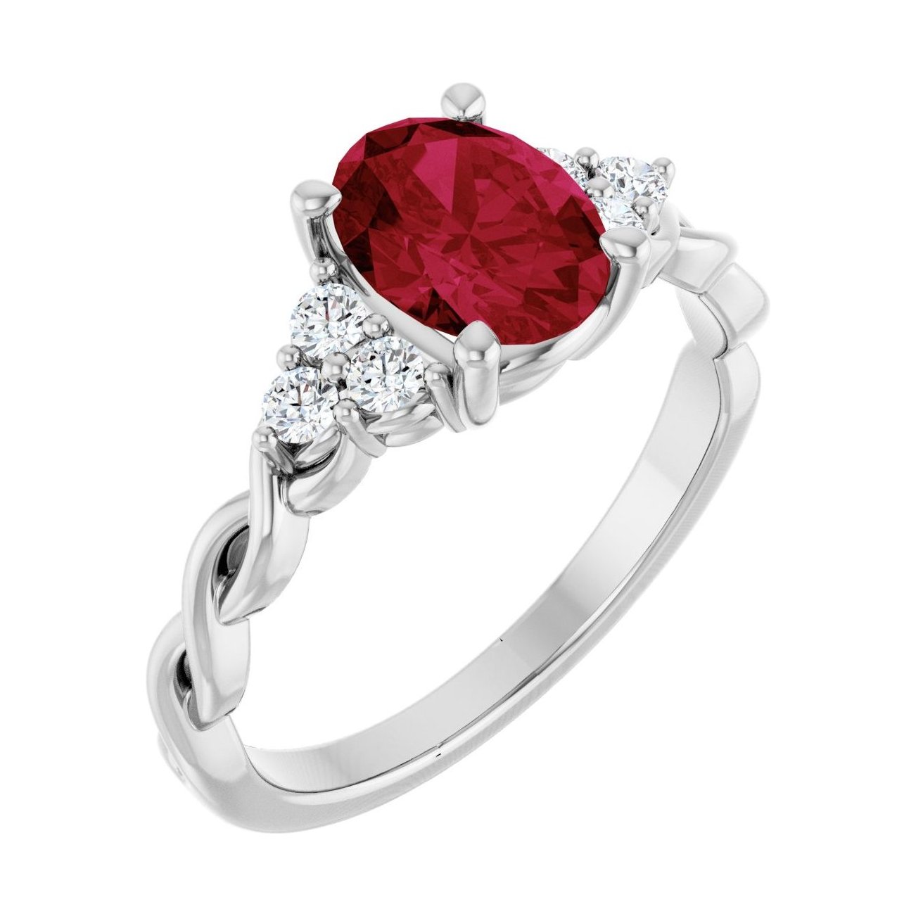 Oval Ruby Pavé Engagement Ring in 14K White Gold with 1.5 ct oval diamond