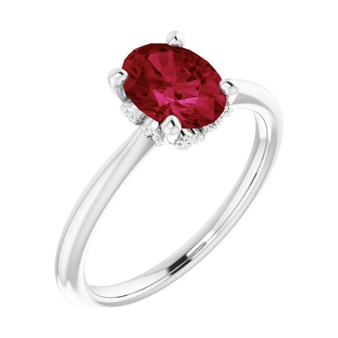 Oval Ruby Pavé Engagement Ring in 14K White Gold with 1.5 ct oval diamond