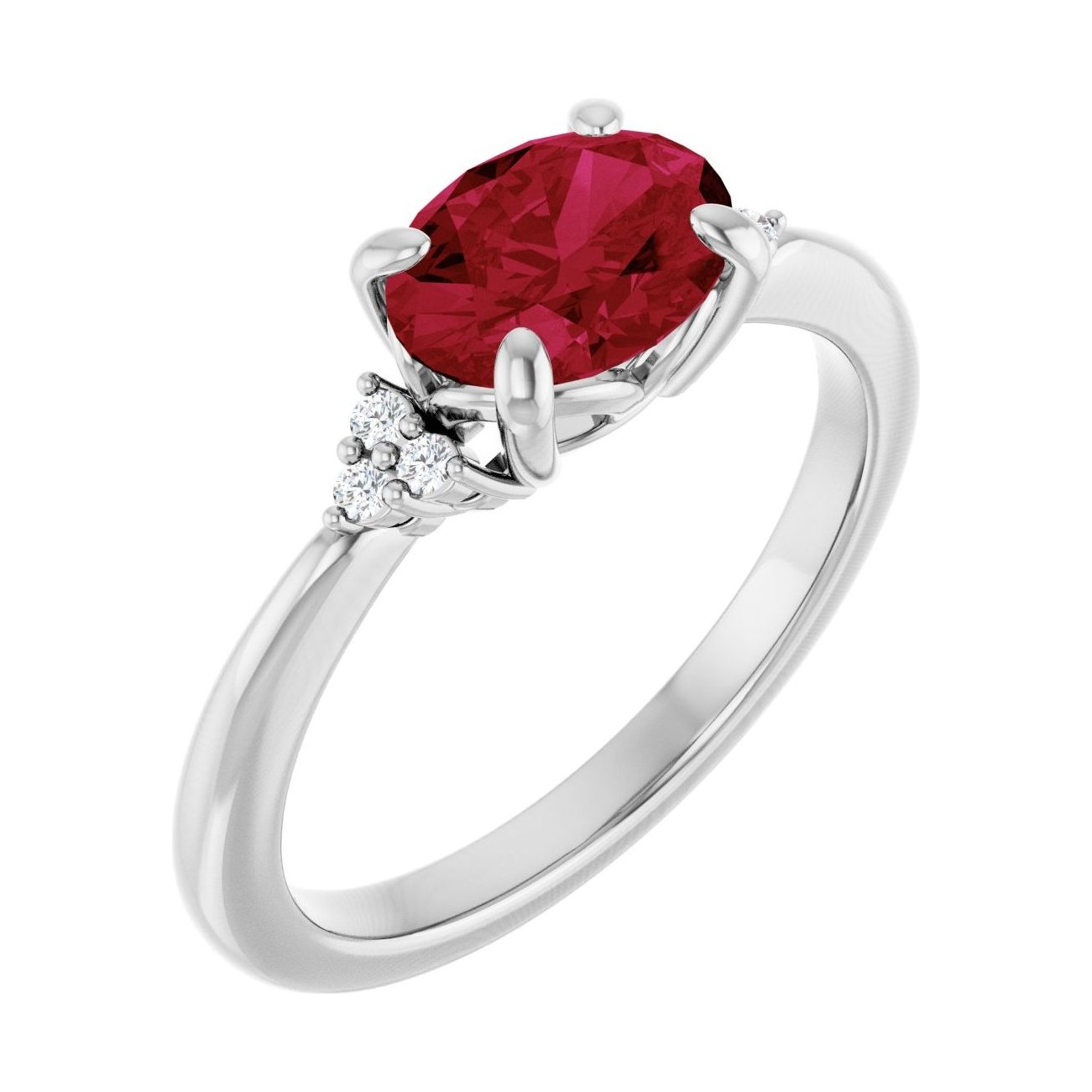 Oval Ruby Pavé Engagement Ring in 14K White Gold with 1.5 ct oval diamond