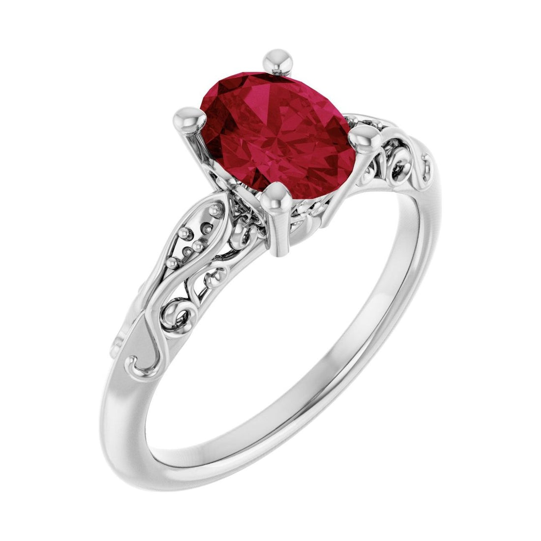 Oval Ruby Pavé Engagement Ring in 14K White Gold with 1.5 ct oval diamond