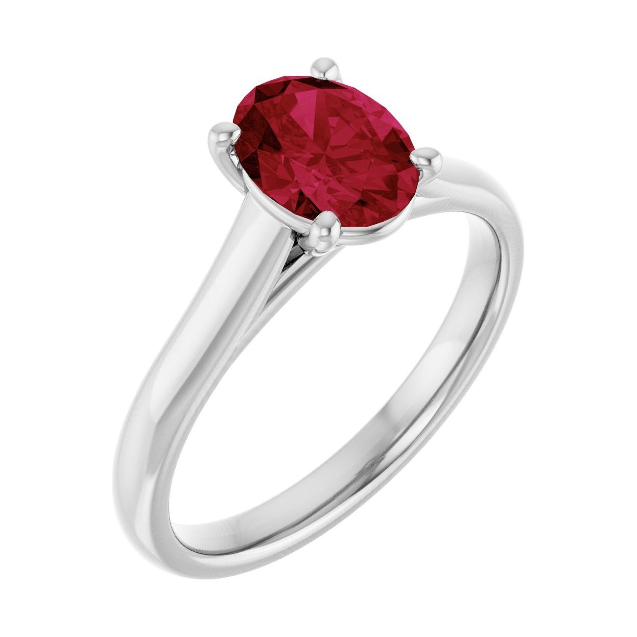Oval Ruby Solitaire Engagement Ring in 14K White Gold with 1.5 ct oval diamond