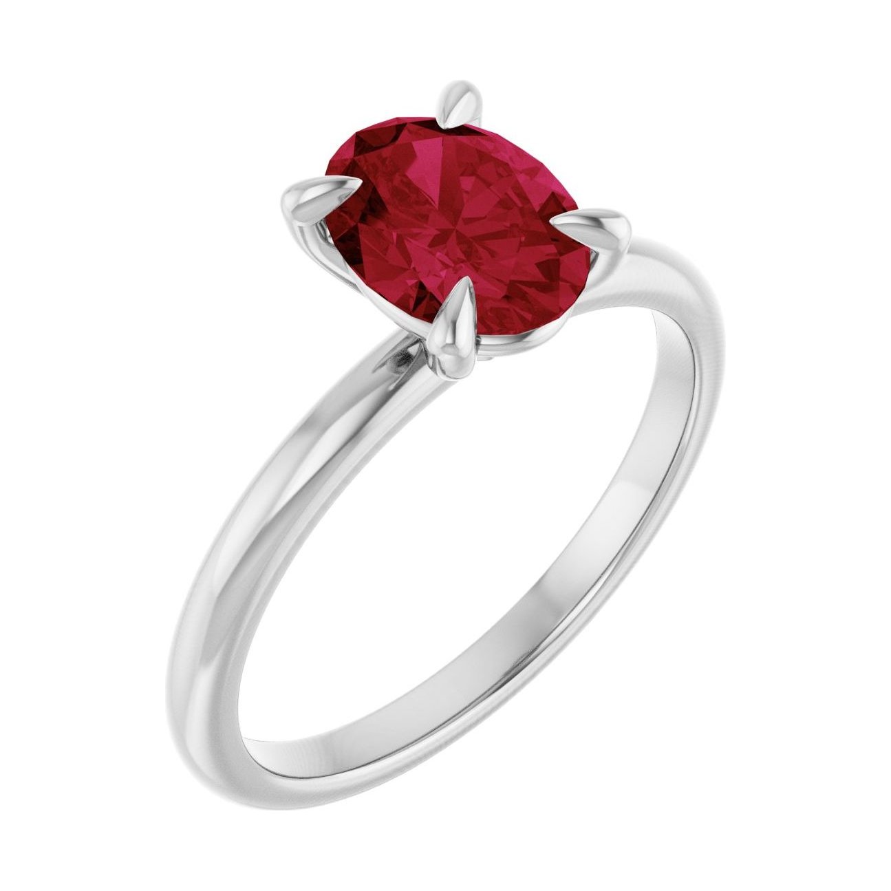 Oval Ruby Solitaire Engagement Ring in 14K White Gold with 1.5 ct oval diamond