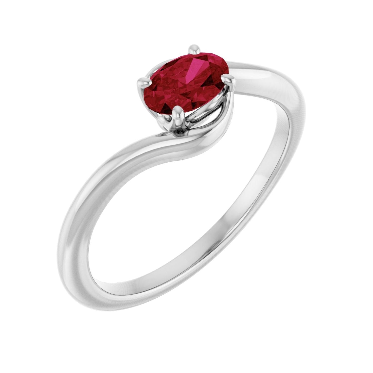oval ruby solitaire ring in 14k White Gold