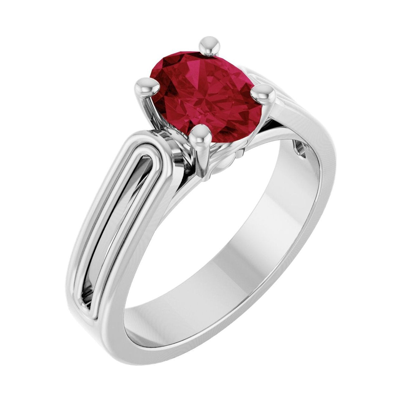 Oval Ruby Solitaire Engagement Ring in 14K White Gold with 1.5 ct oval diamond