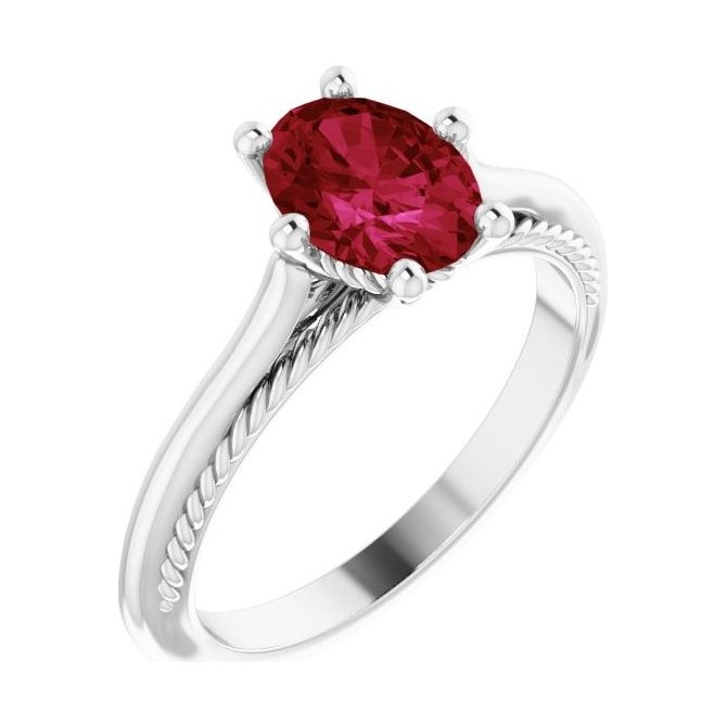 Oval Ruby Solitaire Engagement Ring in 14K White Gold with 1.5 ct oval diamond