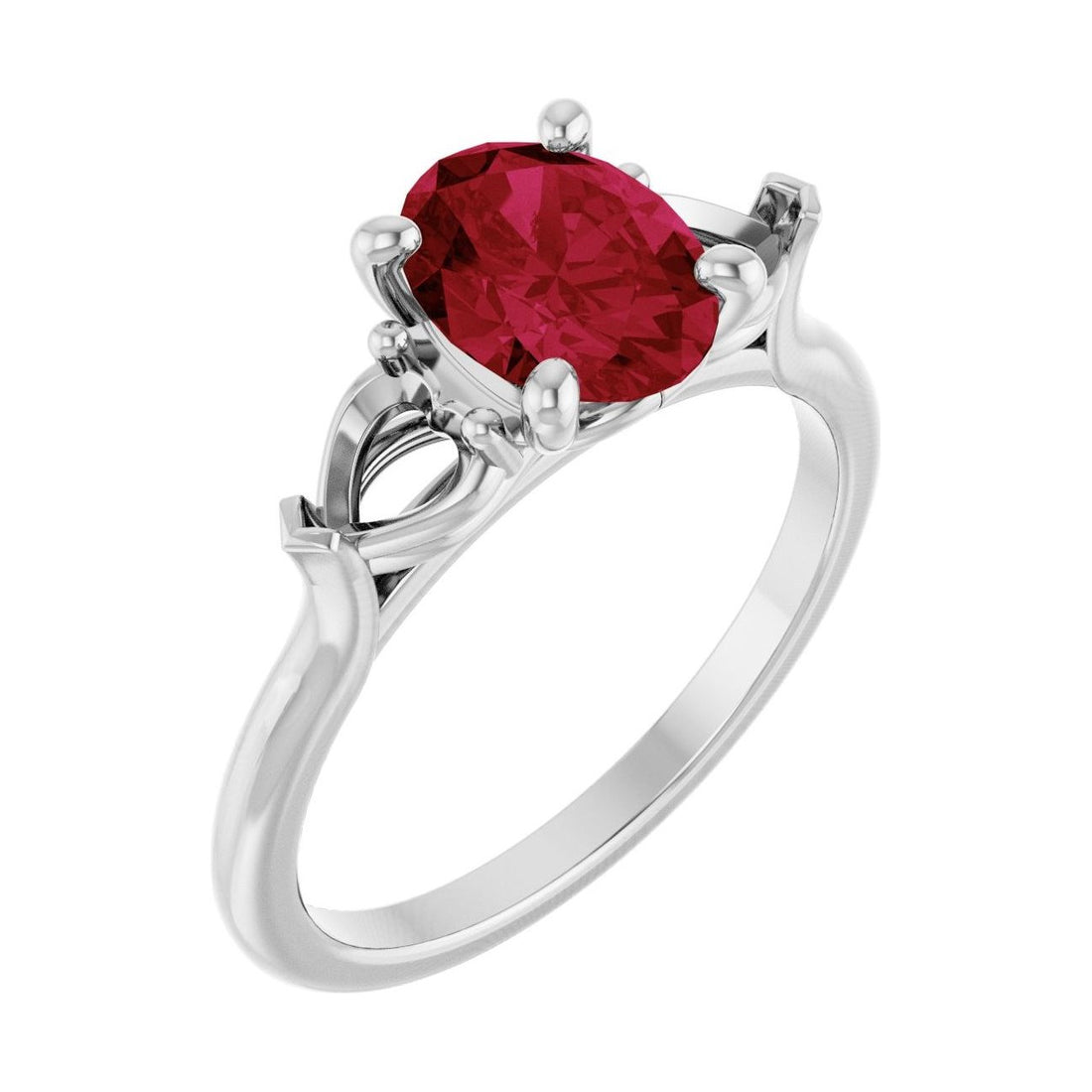 Oval Ruby Three-Stone Engagement Ring in 14K White Gold with 1.5 ct oval diamond