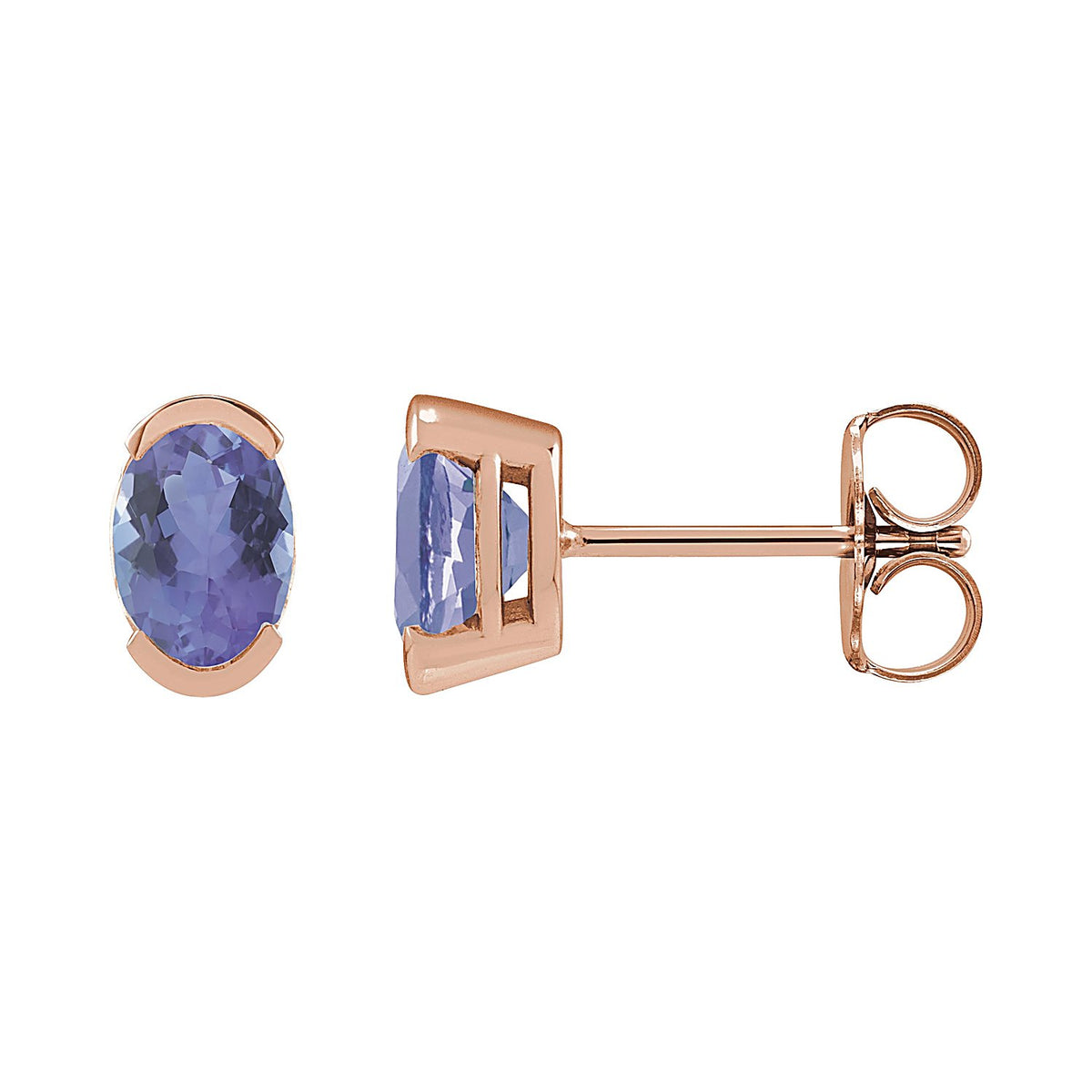 Oval Stud Tanzanite Earrings in 14K Rose Gold