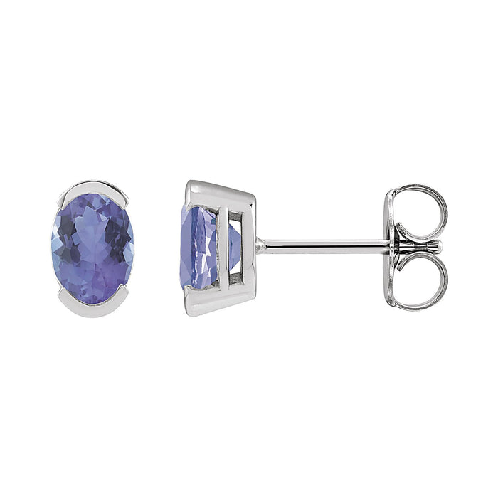 Oval Tanzanite Stud Earrings in 14K White Gold
