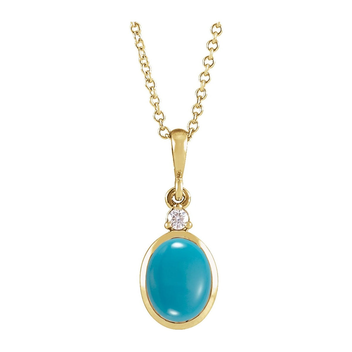 Oval Turquoise Necklace with Diamond Accent in 14K Yellow Gold, 5x3 mm