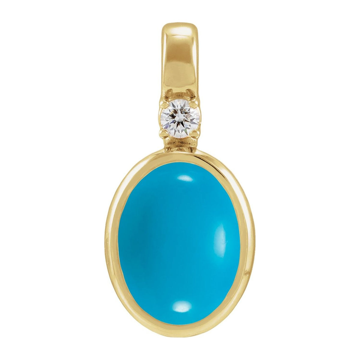 Oval Turquoise Pendant with Diamond Accent in 14K Yellow Gold, 8x6 mm