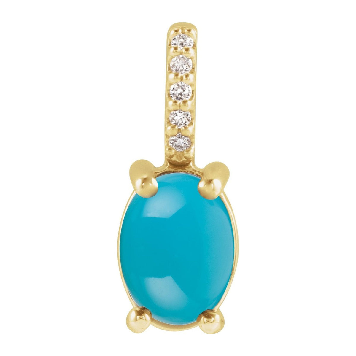 Oval Turquoise Pendant with Diamond Bail in 14K Yellow Gold, 5x3 mm