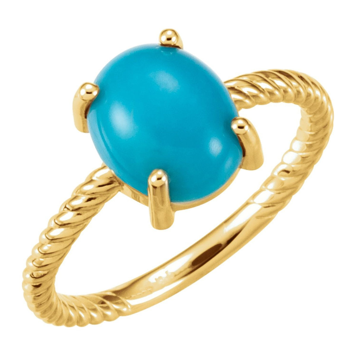 Oval Turquoise Ring on a Rope Band in 14K Yellow Gold