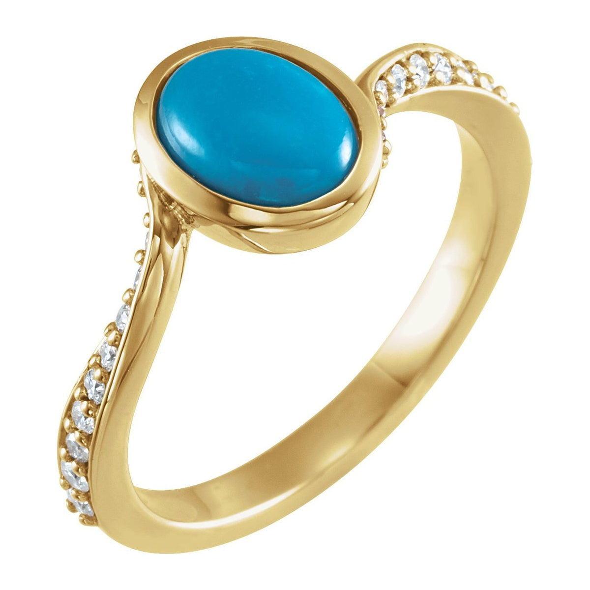 Oval Turquoise Ring with Diamond Shoulders in 14K Yellow Gold