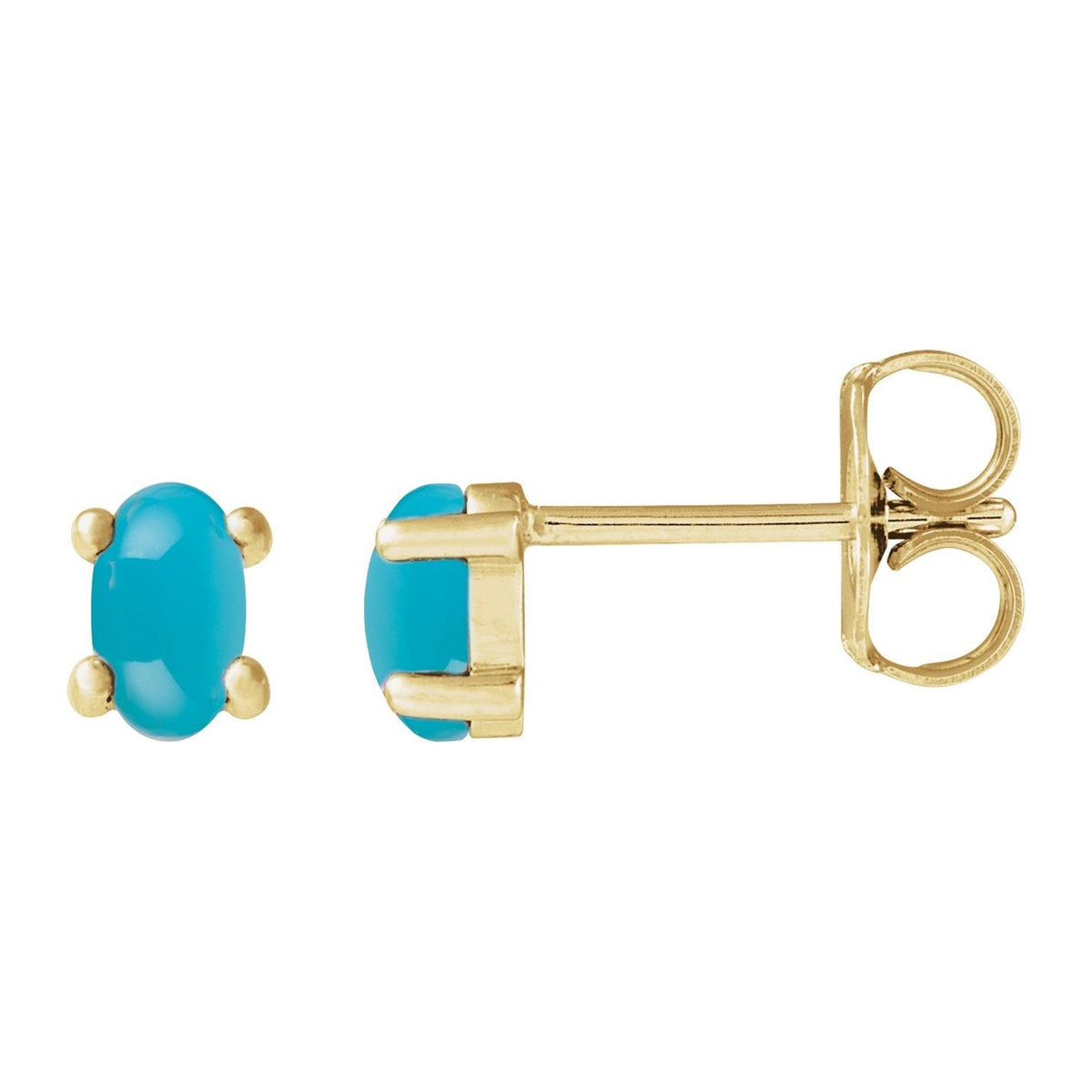 Oval Turquoise Stud Earrings in 14K Yellow Gold