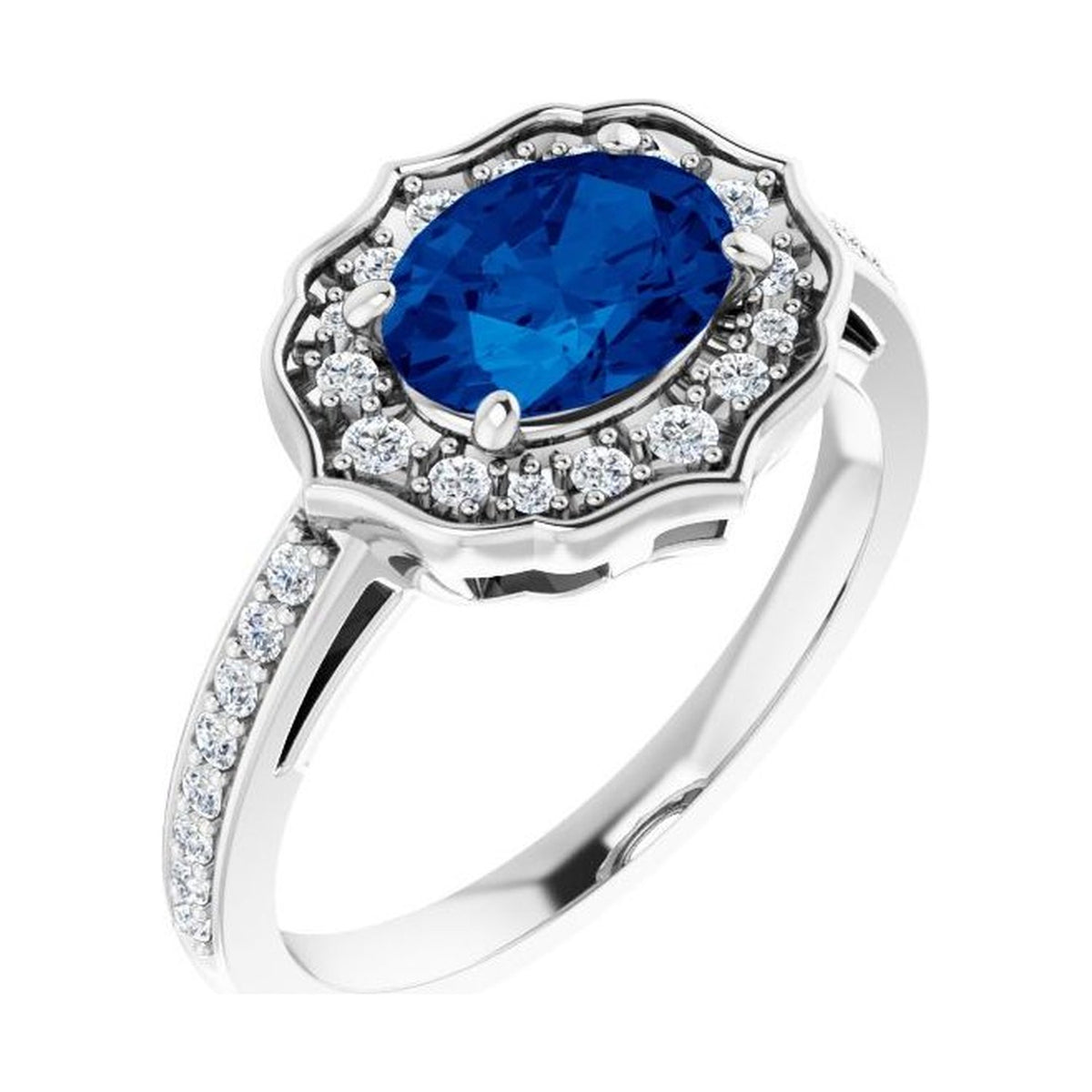 oval vintage-inspired birthstone ring blue sapphire white gold