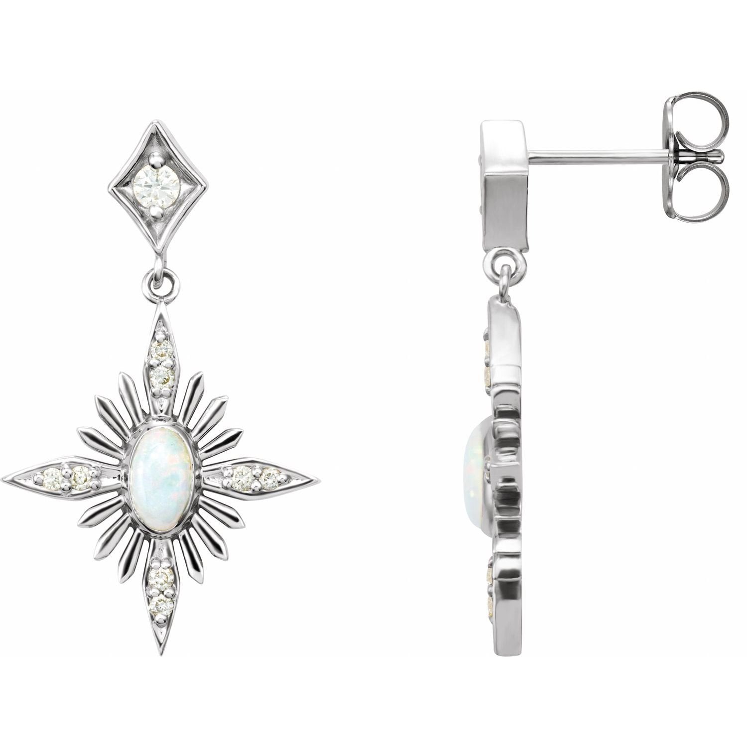 oval white opal earrings in 14k White Gold